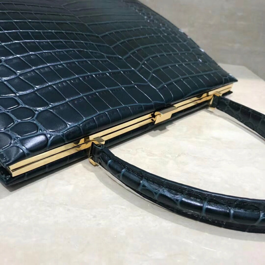 Celine MEDIUM CLASP BAG IN CROCODILE BLACK