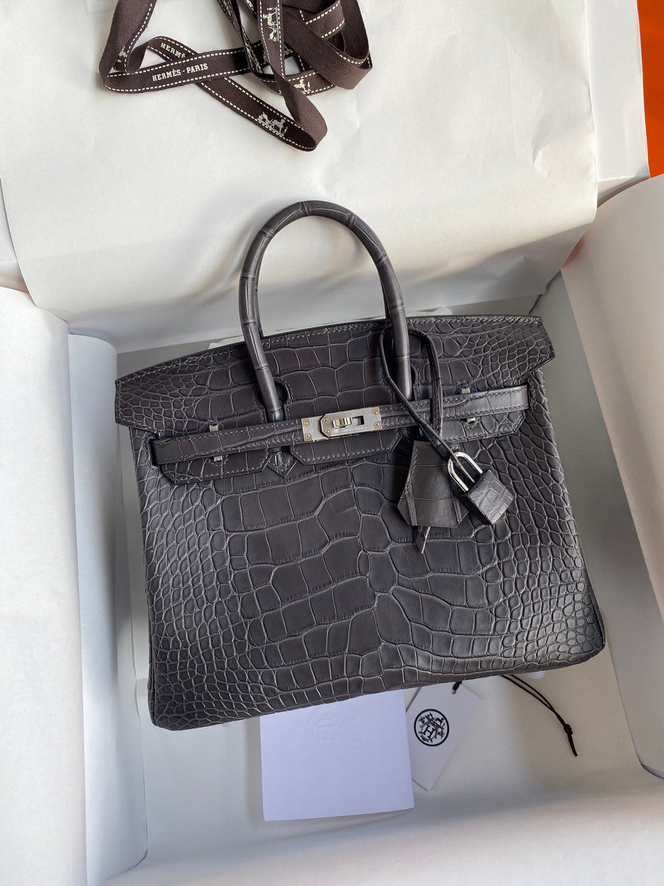 Hermes Birkin 25cm Graphite Alligator  with Palladium hardware