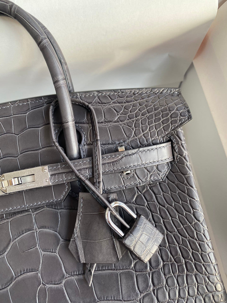 Hermes Birkin 25cm Graphite Alligator  with Palladium hardware