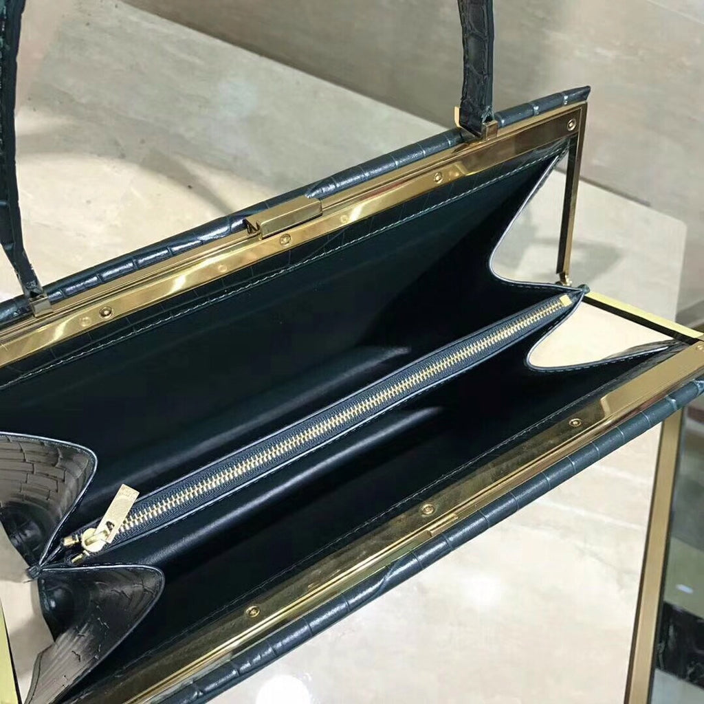 Celine MEDIUM CLASP BAG IN CROCODILE BLACK