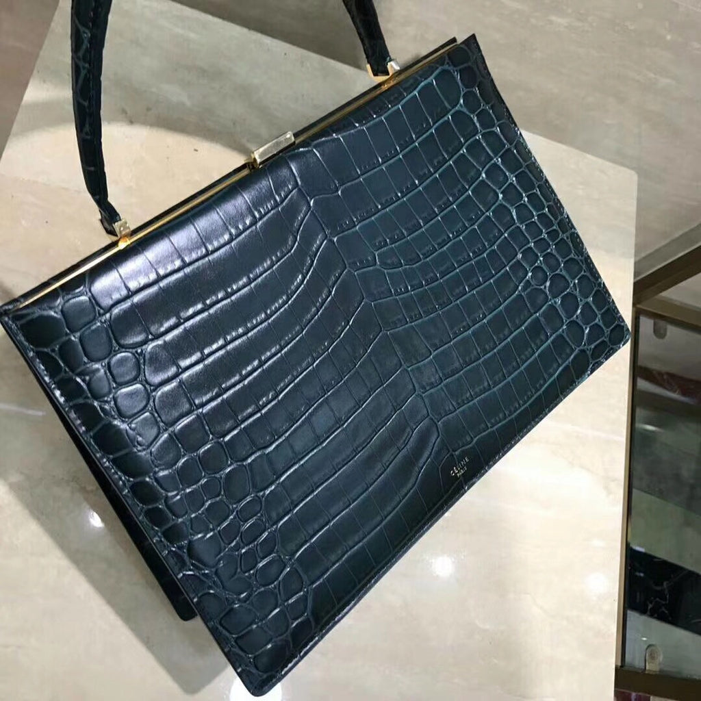 Celine MEDIUM CLASP BAG IN CROCODILE BLACK