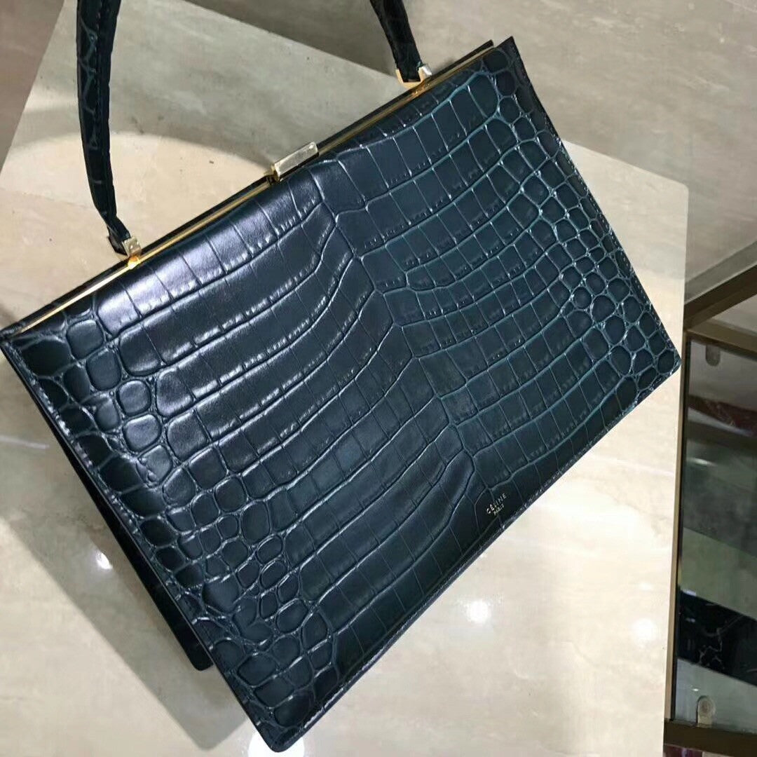 Celine MEDIUM CLASP BAG IN CROCODILE BLACK