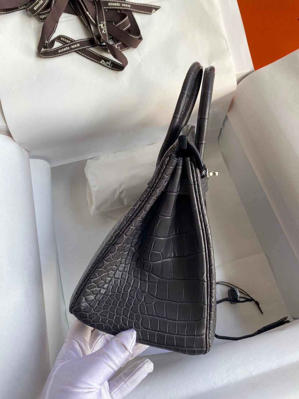 Hermes Birkin 25cm Graphite Alligator  with Palladium hardware