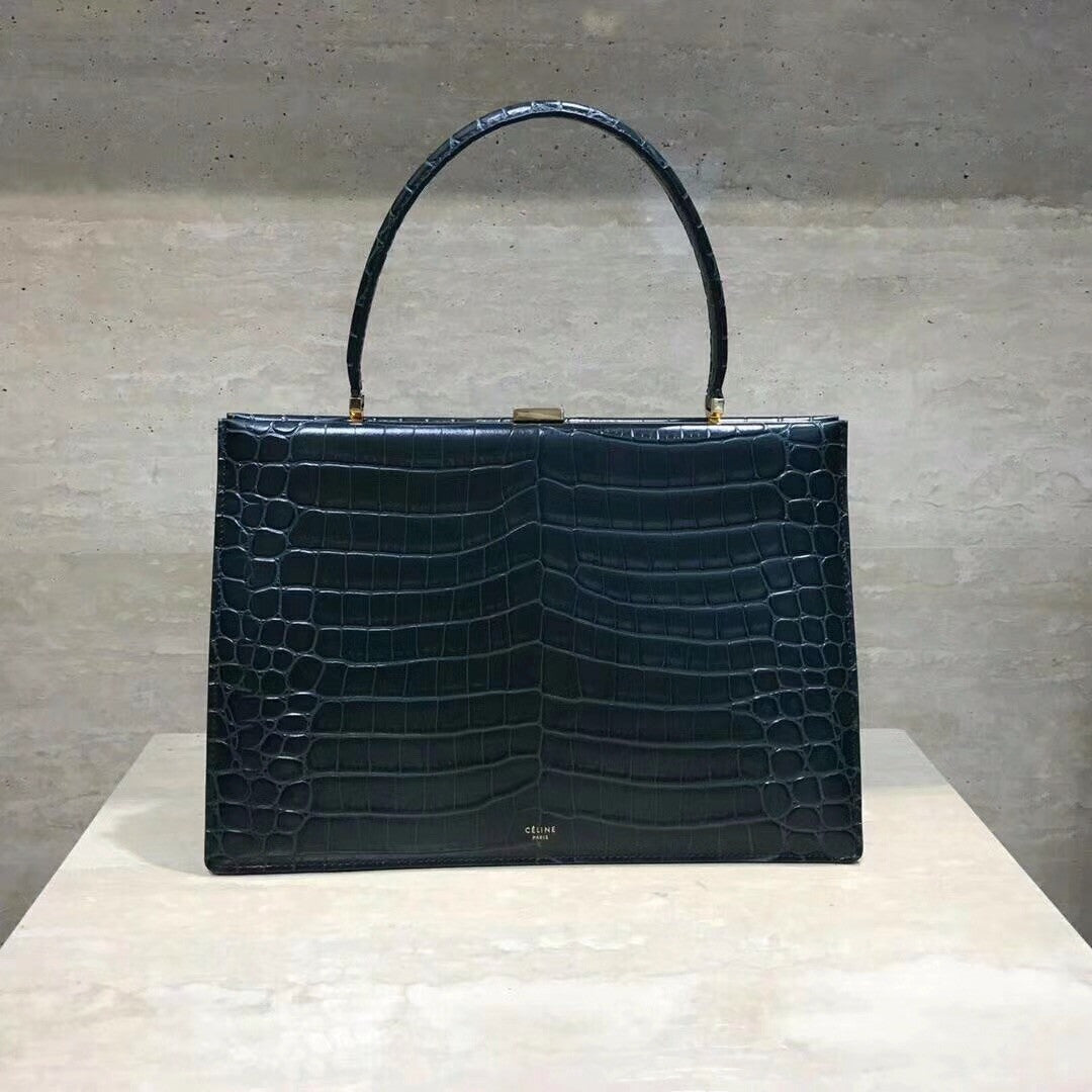 Celine MEDIUM CLASP BAG IN CROCODILE BLACK