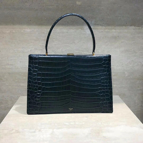 Celine MEDIUM CLASP BAG IN CROCODILE BLACK