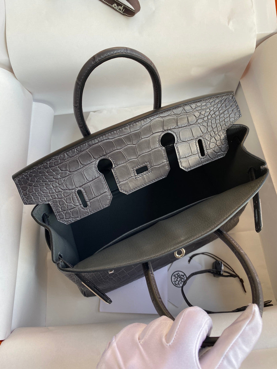 Hermes Birkin 25cm Graphite Alligator  with Palladium hardware