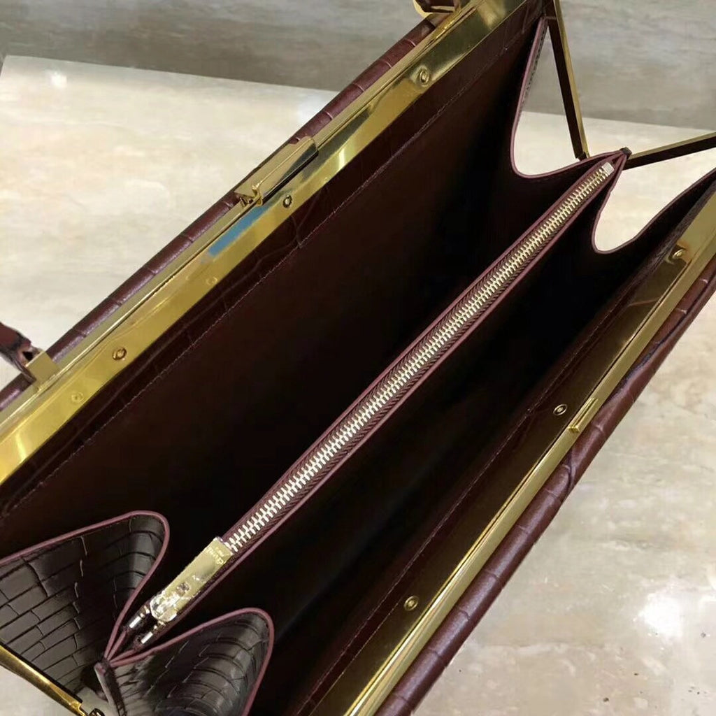Celine MEDIUM CLASP BAG IN CROCODILE BORDEAUX