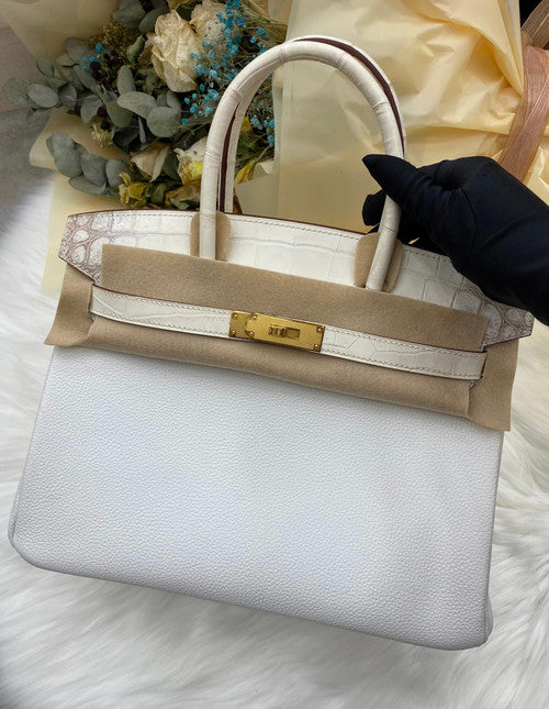 Hermes Birkin Touch 30 Himalaya Niloticus Crocodile & Togo leather with Gold Hardware