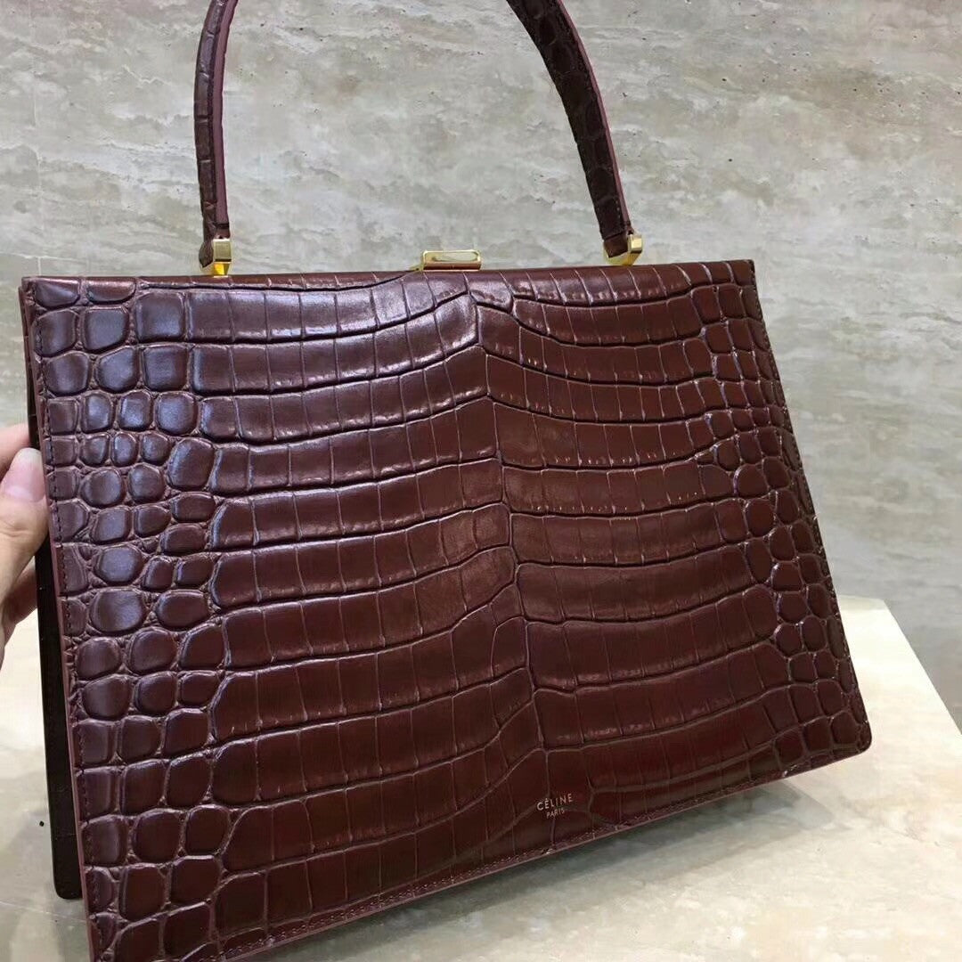 Celine MEDIUM CLASP BAG IN CROCODILE BORDEAUX
