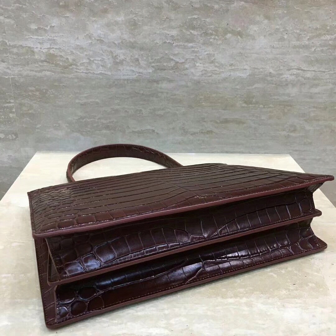 Celine MEDIUM CLASP BAG IN CROCODILE BORDEAUX