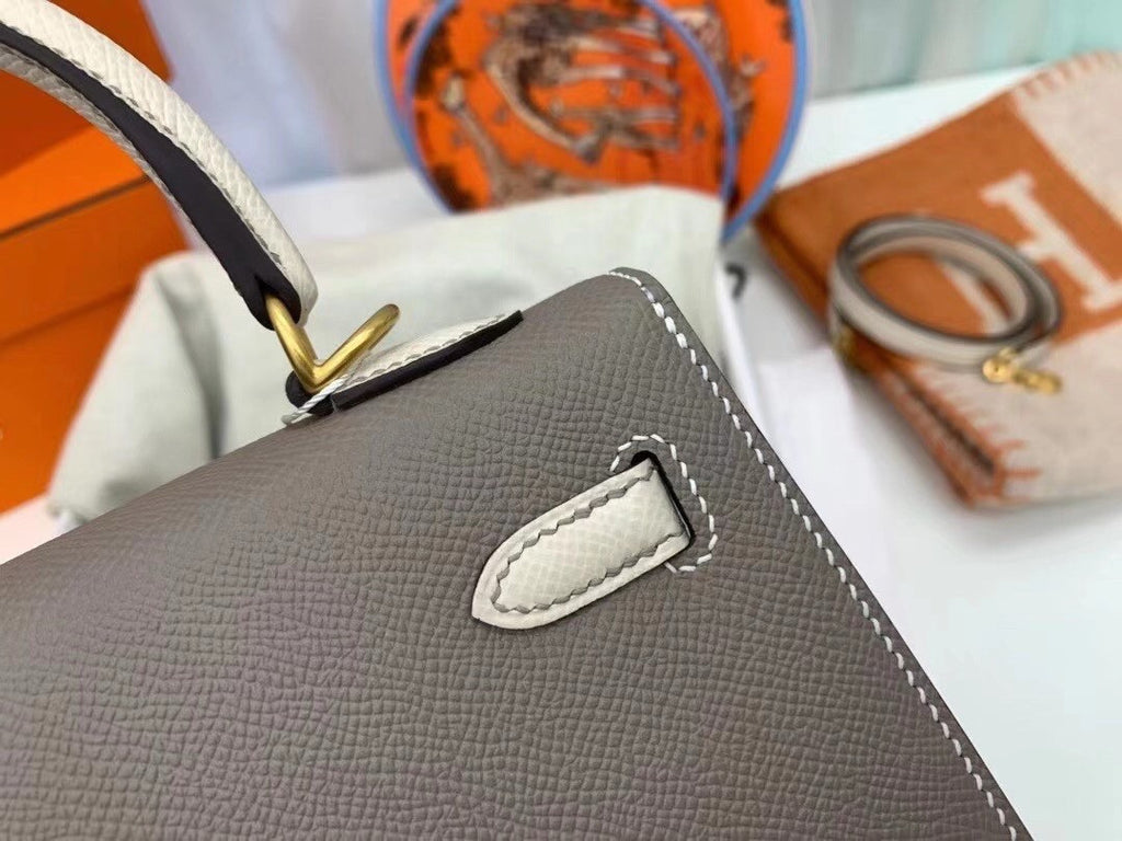 Hermes Special Order Horseshoe Etoupe/Craie Kelly 25 cm Epsom Gold Hardware