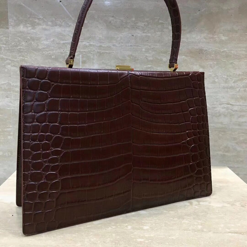 Celine MEDIUM CLASP BAG IN CROCODILE BORDEAUX