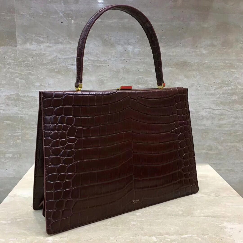 Celine MEDIUM CLASP BAG IN CROCODILE BORDEAUX