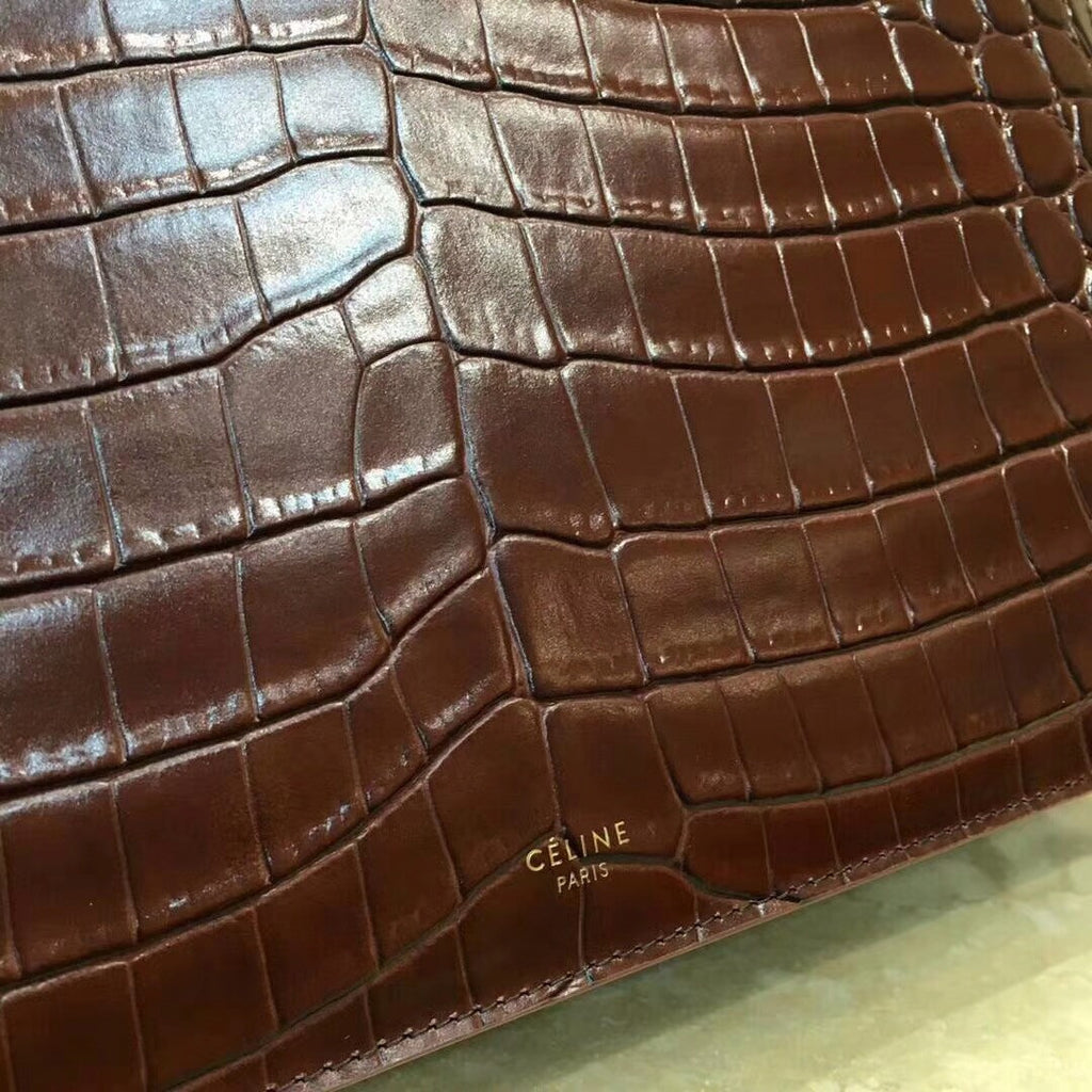 Celine MEDIUM CLASP BAG IN CROCODILE BORDEAUX