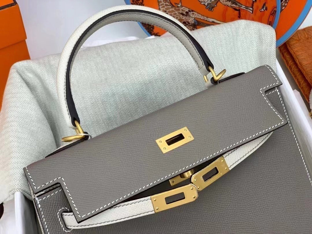 Hermes Special Order Horseshoe Etoupe/Craie Kelly 25 cm Epsom Gold Hardware