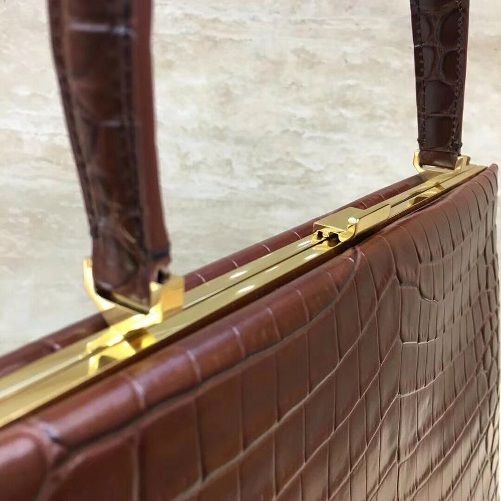 Celine MEDIUM CLASP BAG IN CROCODILE BORDEAUX