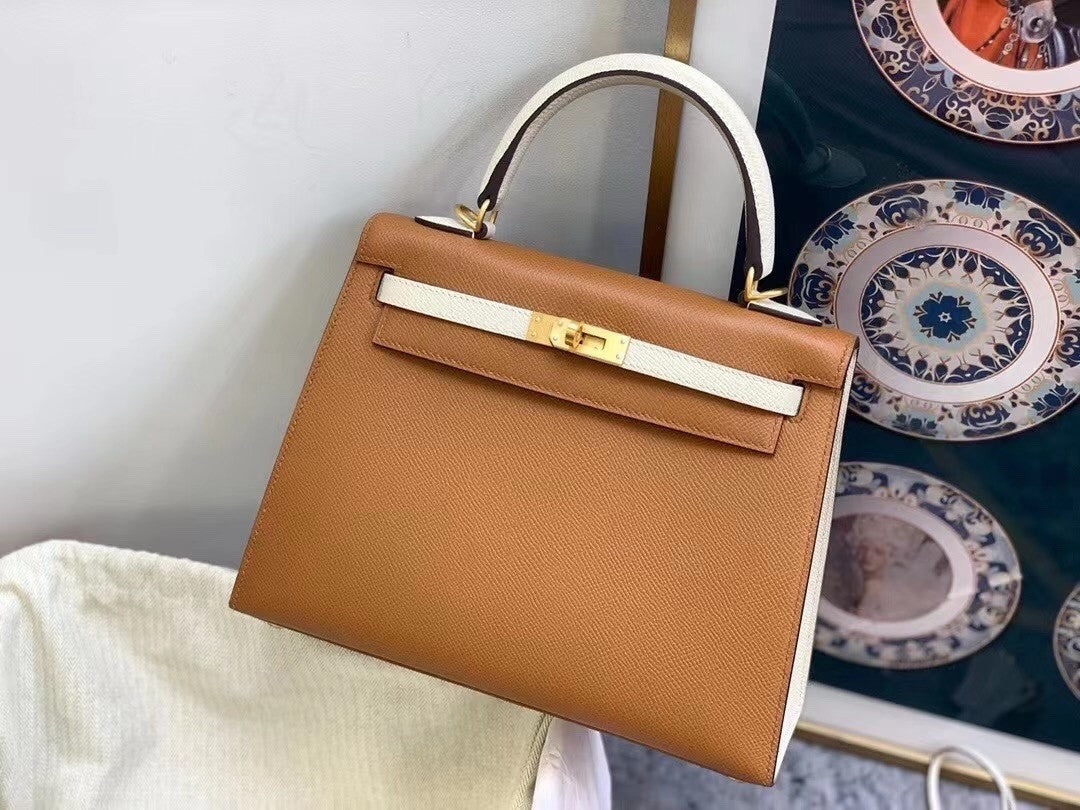 Hermes Special Order Horseshoe Gold/Craie Kelly 25 cm Epsom Gold Hardware