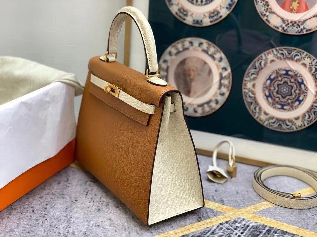 Hermes Special Order Horseshoe Gold/Craie Kelly 25 cm Epsom Gold Hardware