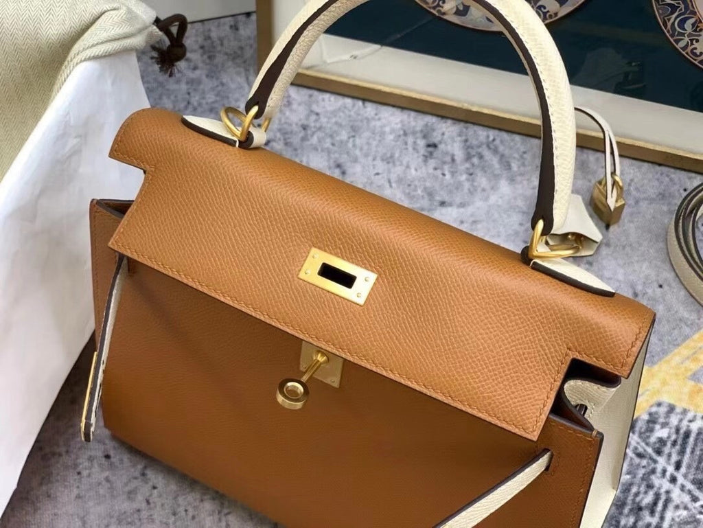 Hermes Special Order Horseshoe Gold/Craie Kelly 25 cm Epsom Gold Hardware