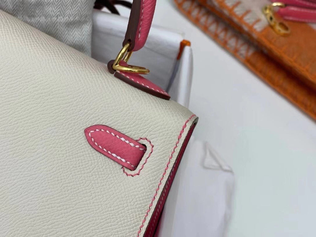 Hermes Special Order Horseshoe Rose Lipstick/Craie  Kelly 25 cm Epsom Gold Hardware
