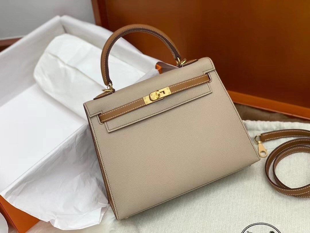 Hermes Special Order Horseshoe Gold/Trench Kelly 25 cm Epsom Gold Hardware