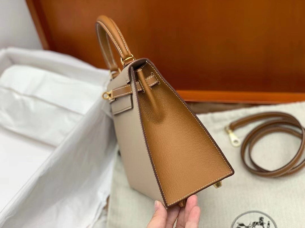 Hermes Special Order Horseshoe Gold/Trench Kelly 25 cm Epsom Gold Hardware