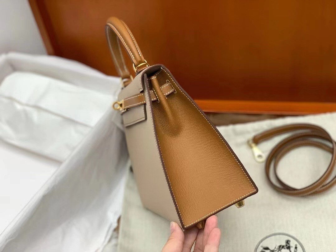 Hermes Special Order Horseshoe Gold/Trench Kelly 25 cm Epsom Gold Hardware