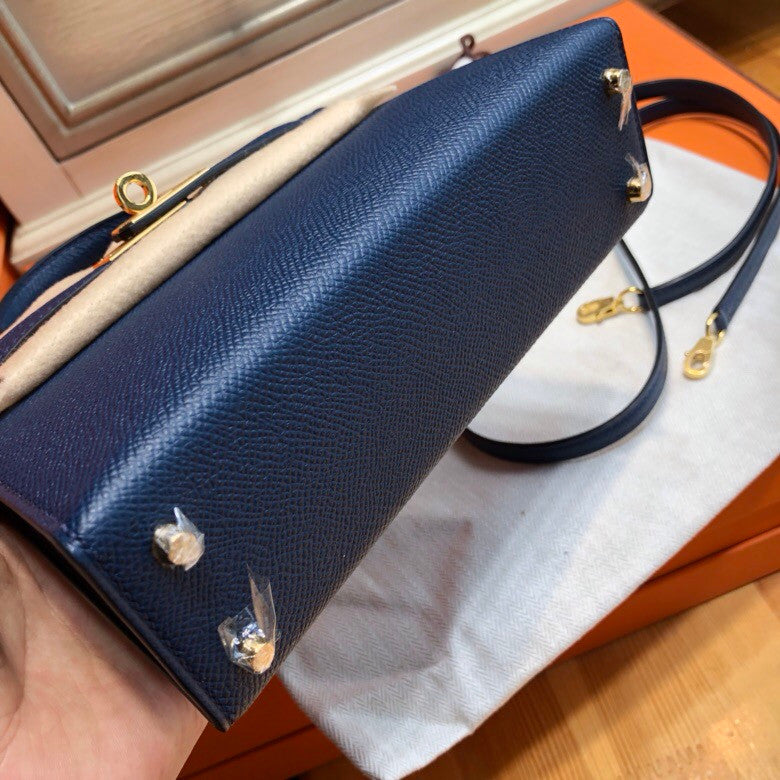 Hermes  73 Blue Sapphire Mini Kelly II 20 Epsom  Gold Hardware