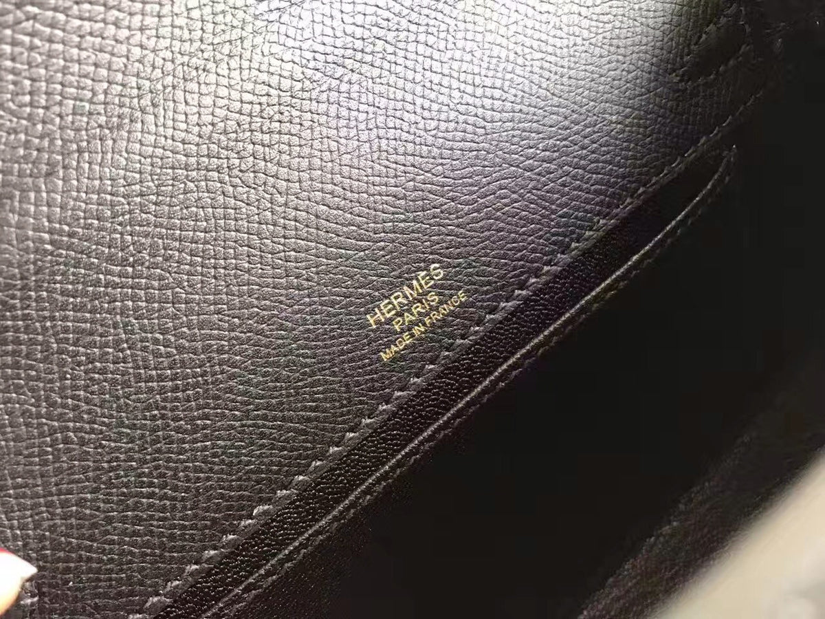 Hermes Black Epsom Leather Mini Kelly Pochette with Golden Hardware