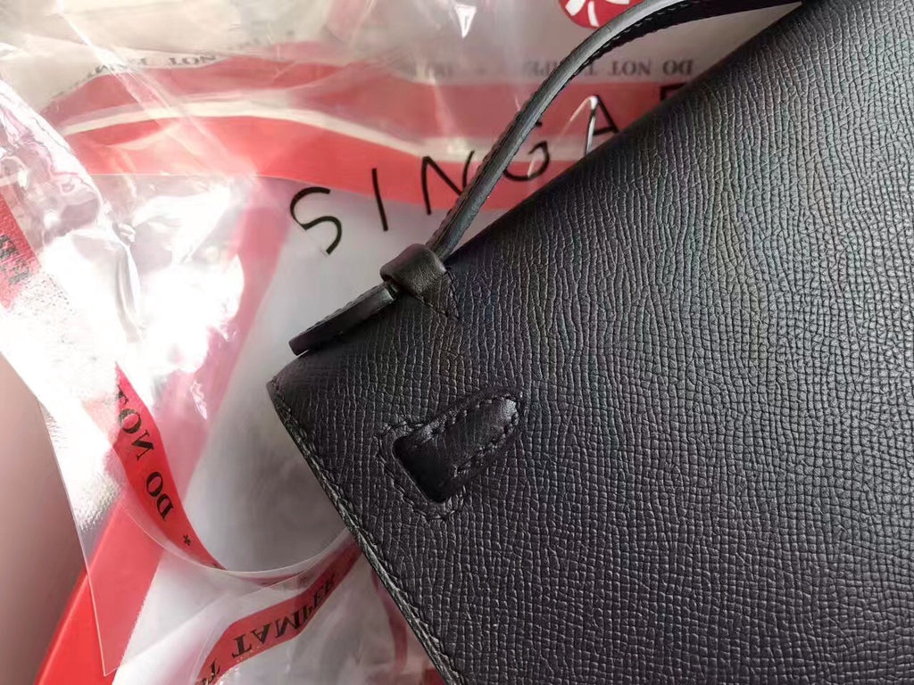 Hermes Black Epsom Leather Mini Kelly Pochette with Golden Hardware