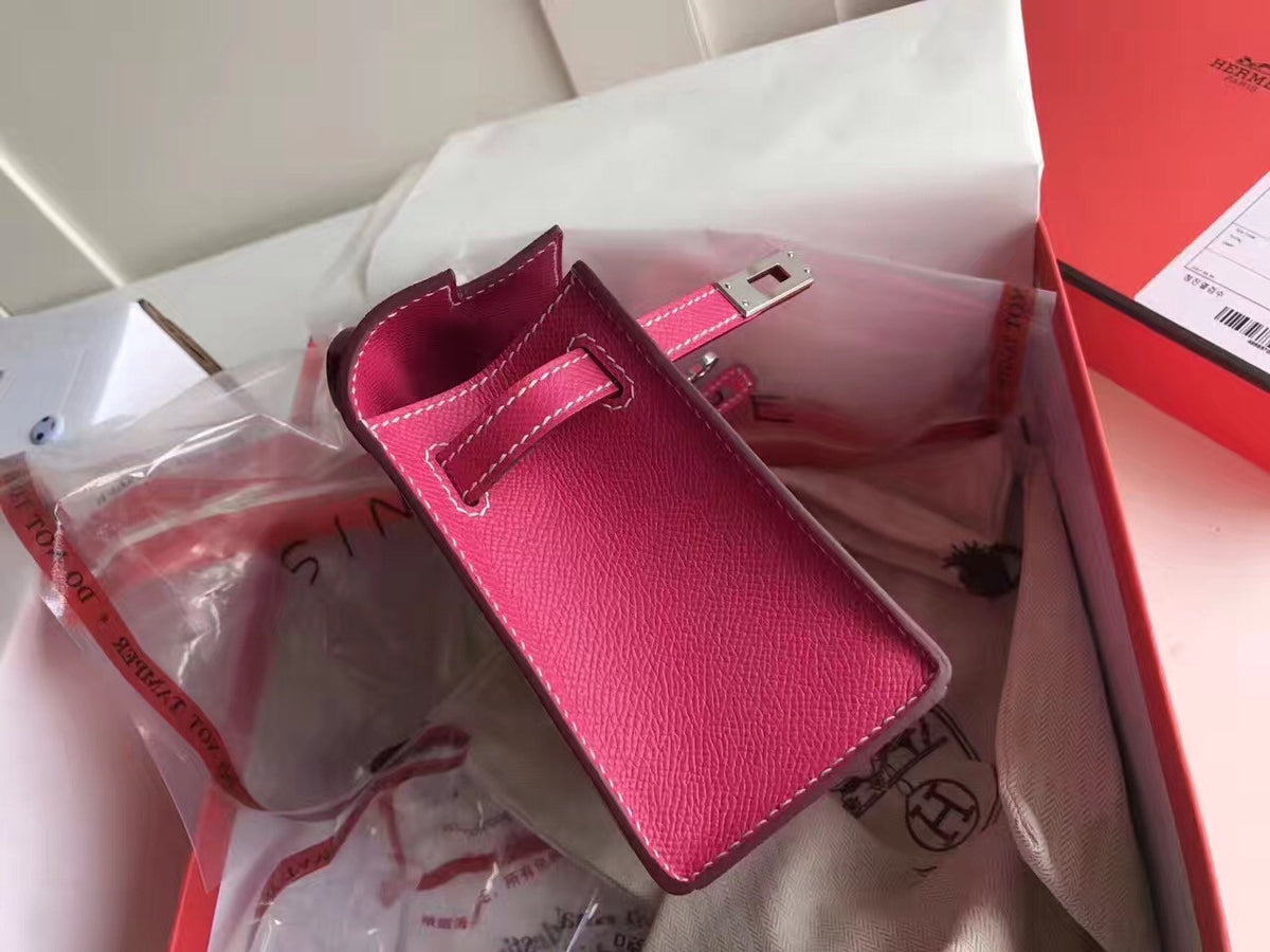 Hermes E5 Fuchsia  Epsom Leather Mini Kelly Pochette with Silver Hardware