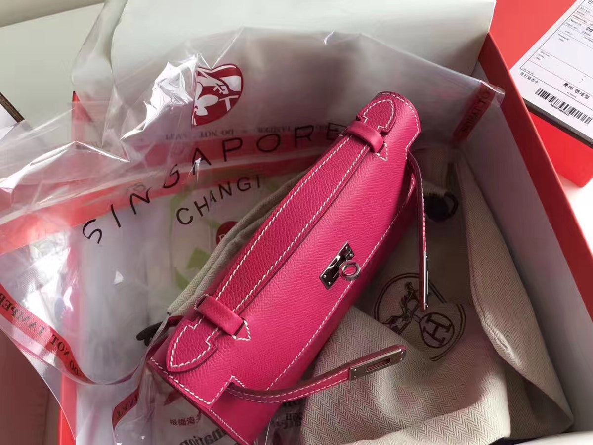 Hermes E5 Fuchsia  Epsom Leather Mini Kelly Pochette with Silver Hardware