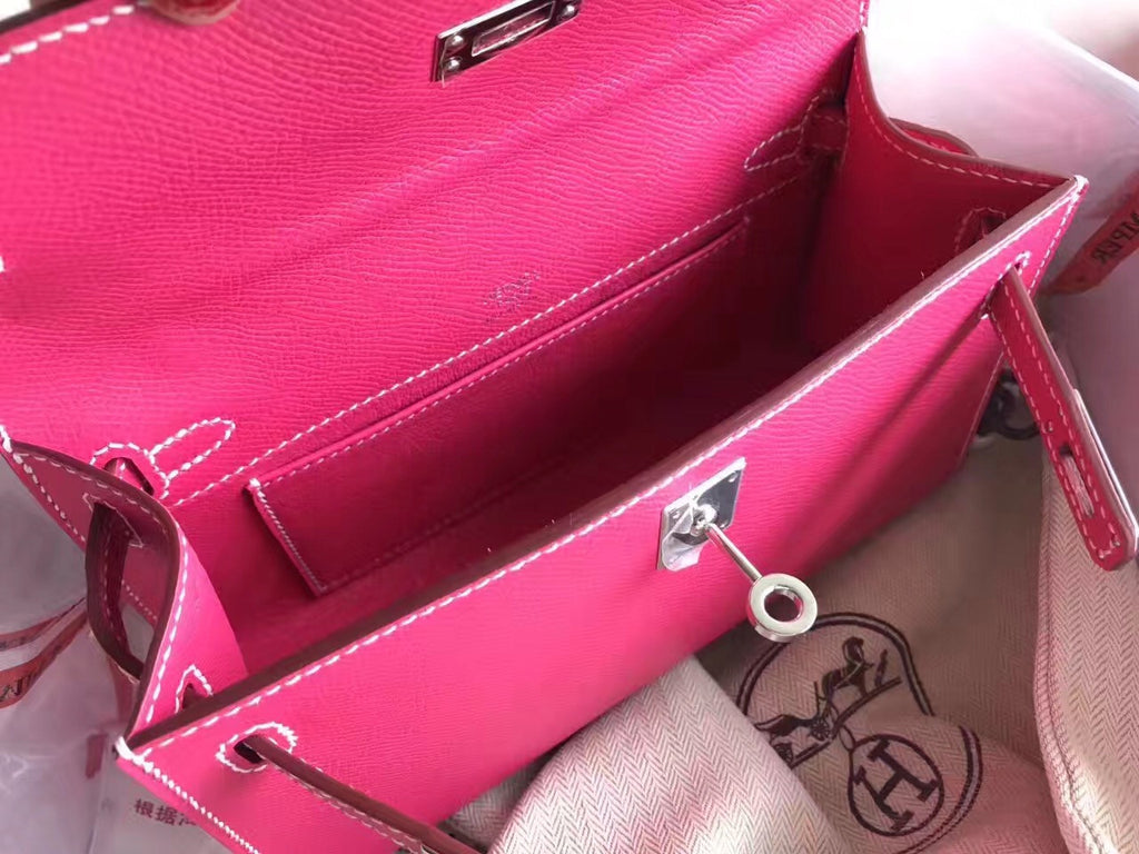 Hermes E5 Fuchsia  Epsom Leather Mini Kelly Pochette with Silver Hardware