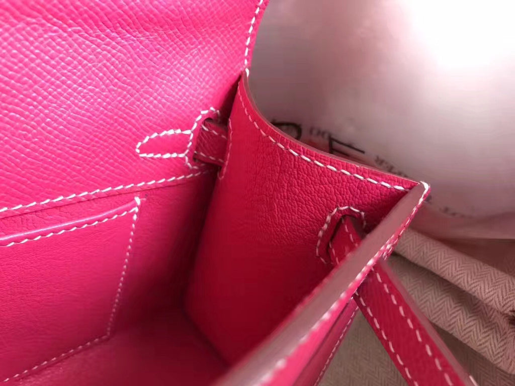 Hermes E5 Fuchsia  Epsom Leather Mini Kelly Pochette with Silver Hardware