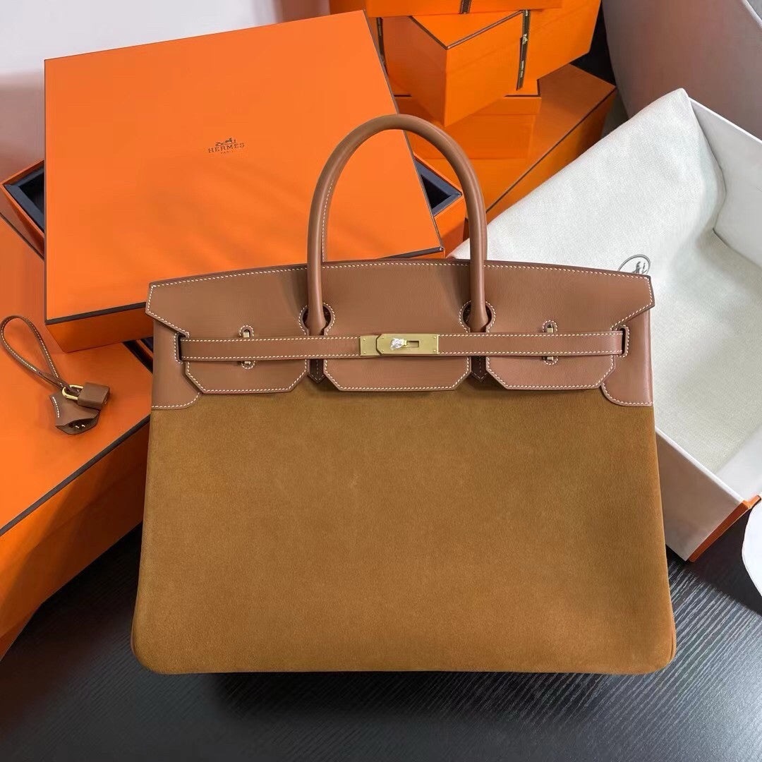 Hermès Birkin 40 cm Gold Suede Leather Gold Hardware Hermes