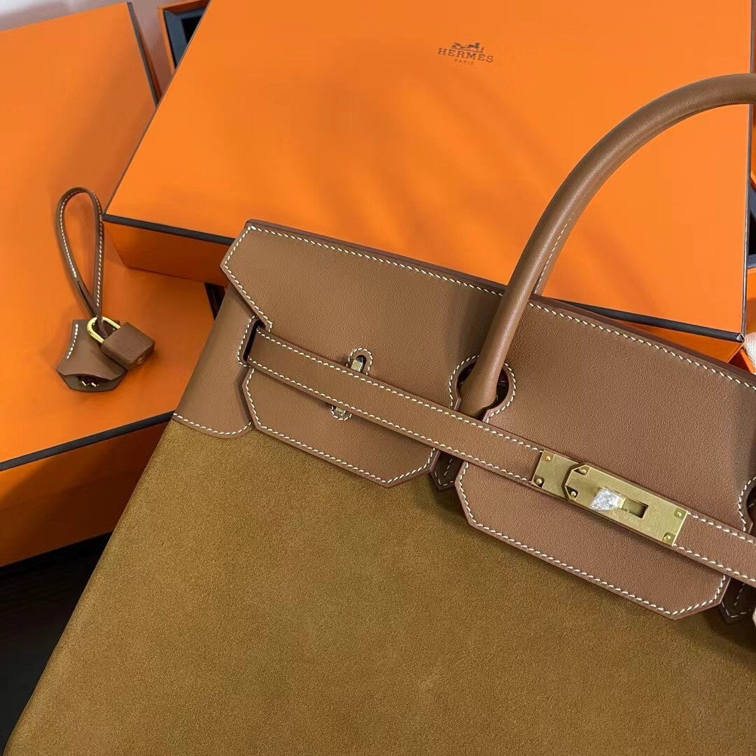 Hermès Birkin 40 cm Gold Suede Leather Gold Hardware Hermes