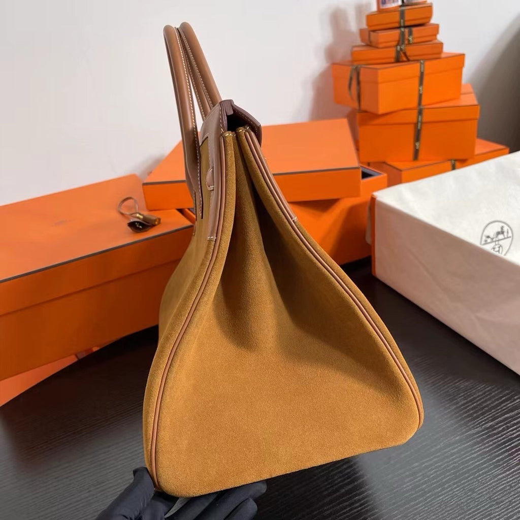 Hermès Birkin 40 cm Gold Suede Leather Gold Hardware Hermes