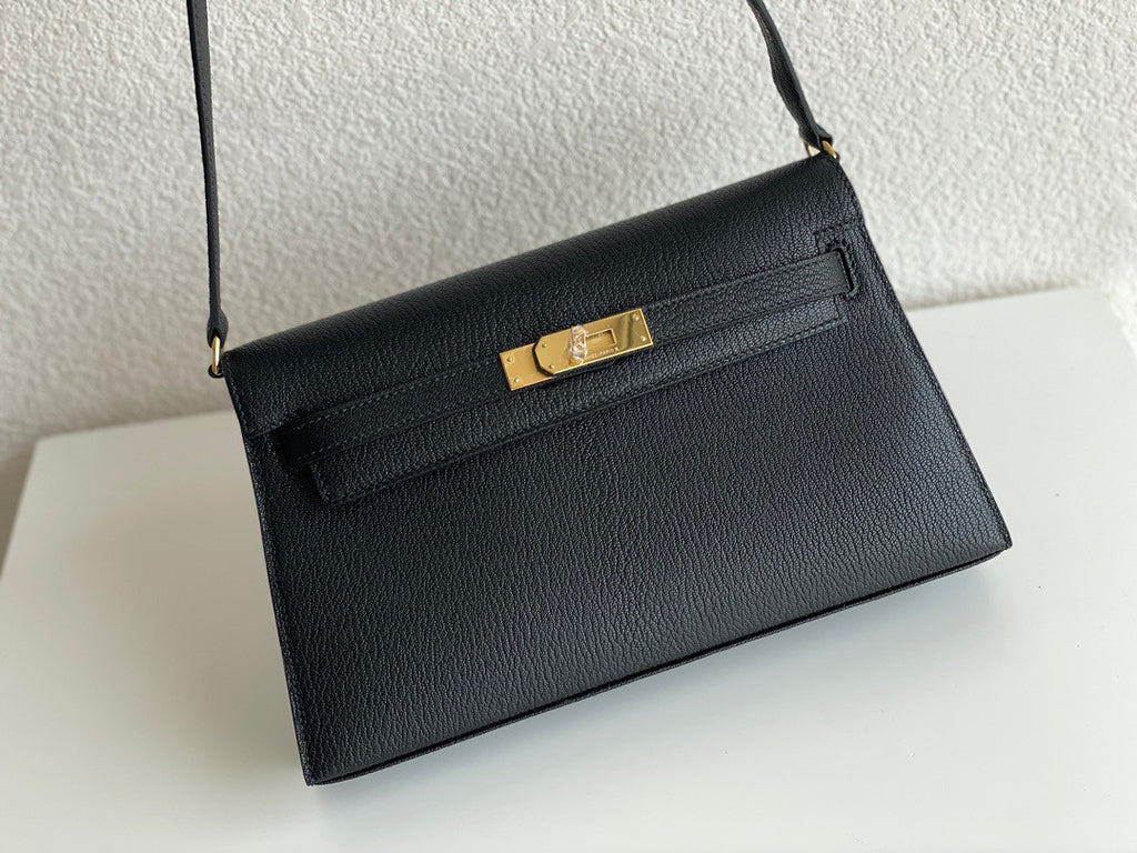 Hermes Kelly Elan Shoulder Strap Bag Black