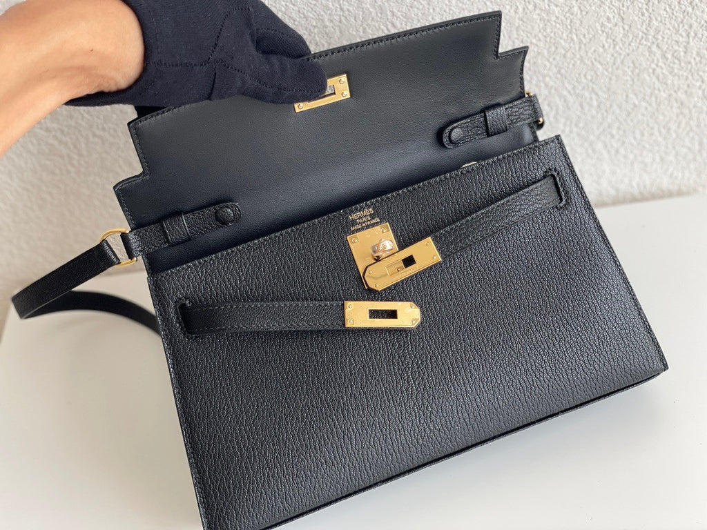 Hermes Kelly Elan Shoulder Strap Bag Black