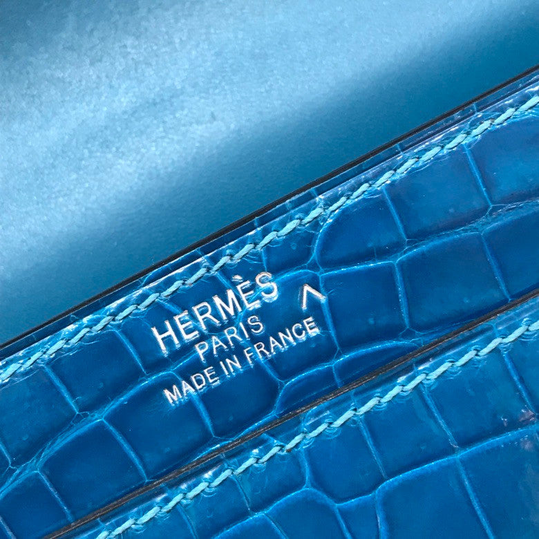 HERMÈS 7W Bleu Izmir  Porosus Crocodile Verrou 24