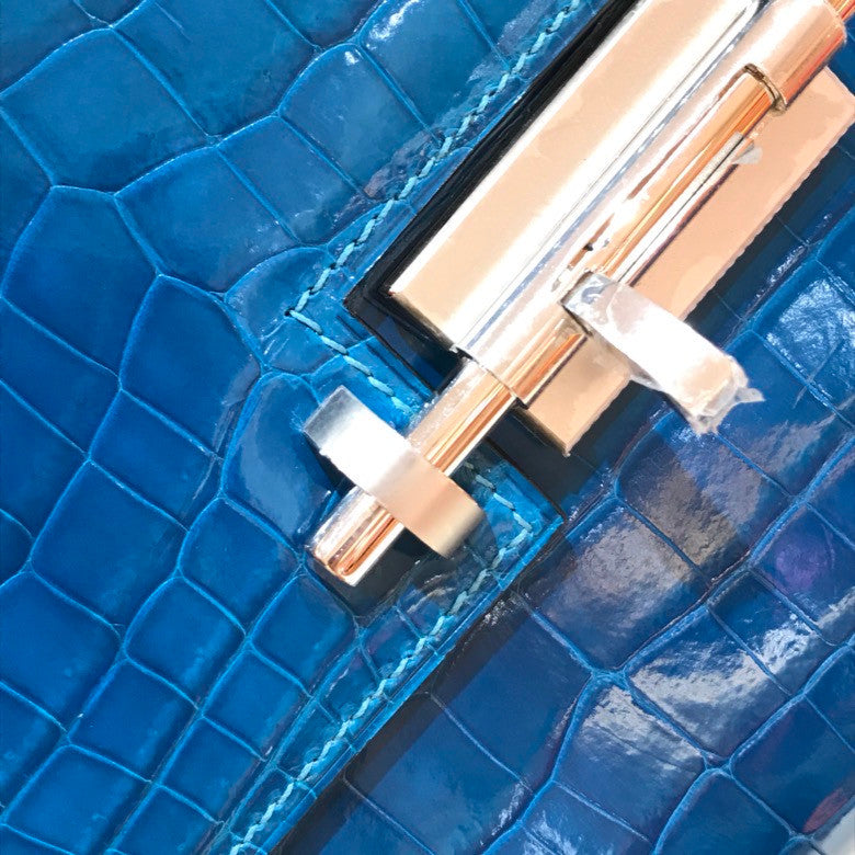 HERMÈS 7W Bleu Izmir  Porosus Crocodile Verrou 24