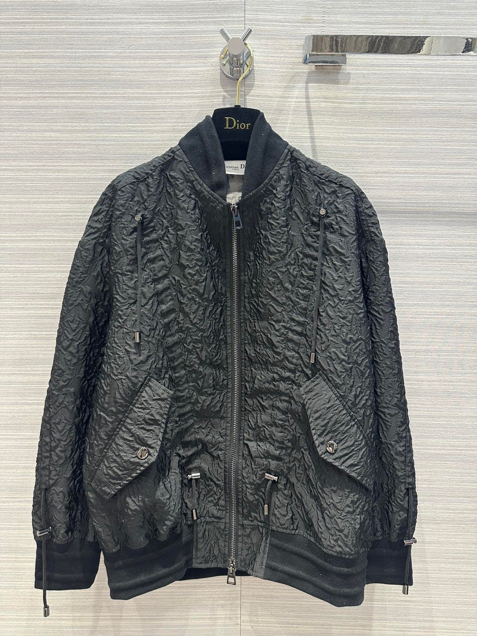 Christian Dior BOMBER JACKET Black Matte Cloqué-Effect Technical Fabric