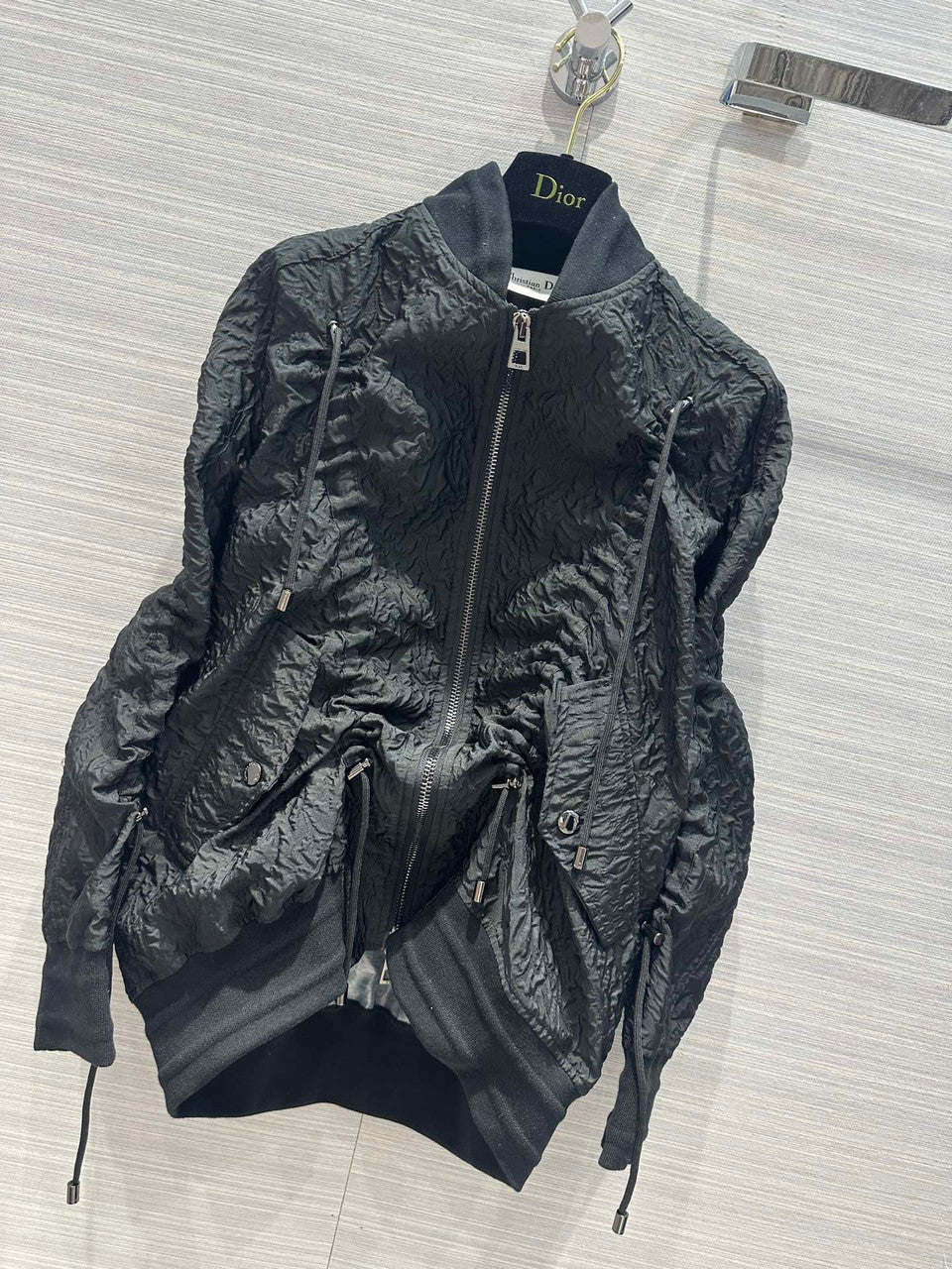 Christian Dior BOMBER JACKET Black Matte Cloqué-Effect Technical Fabric