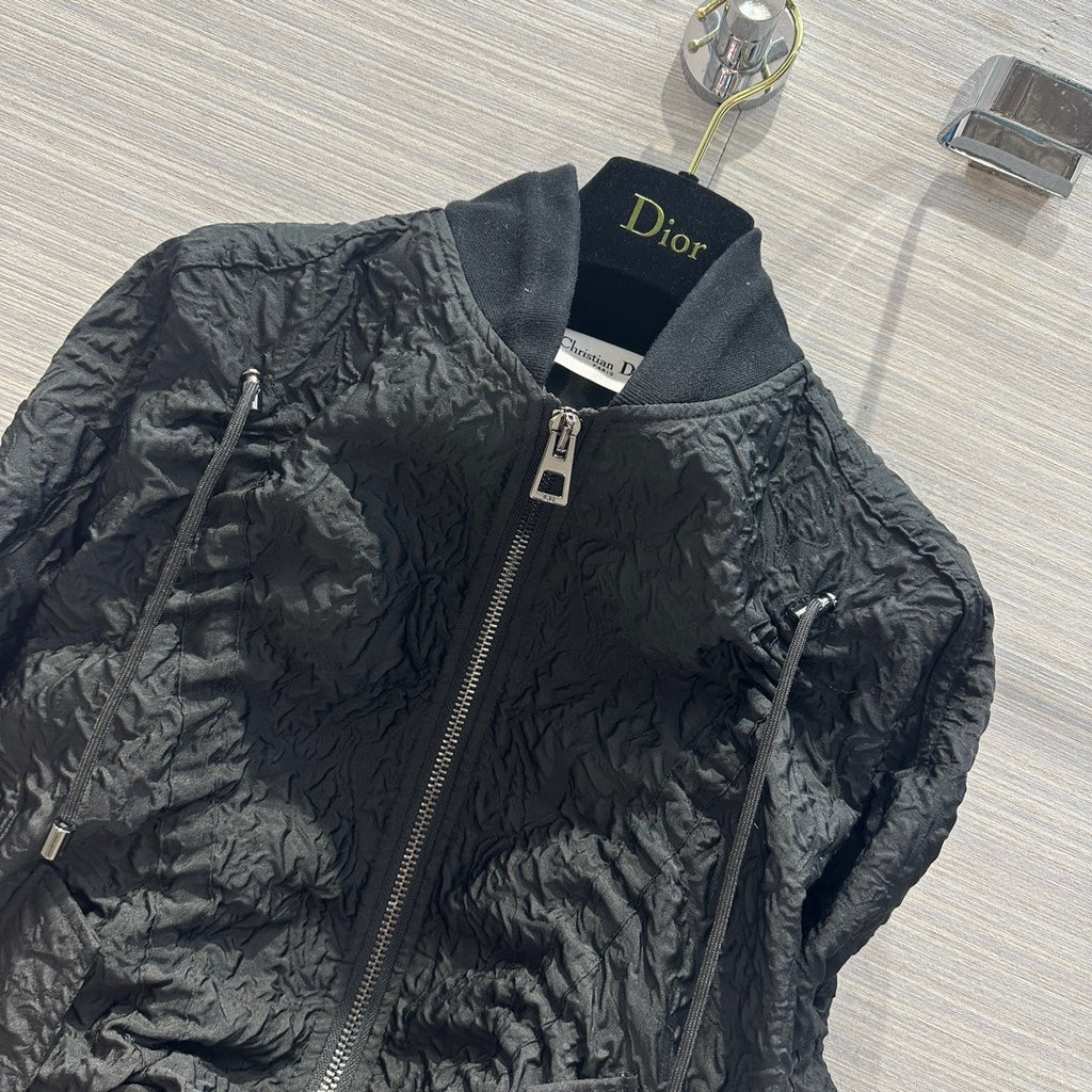Christian Dior BOMBER JACKET Black Matte Cloqué-Effect Technical Fabric