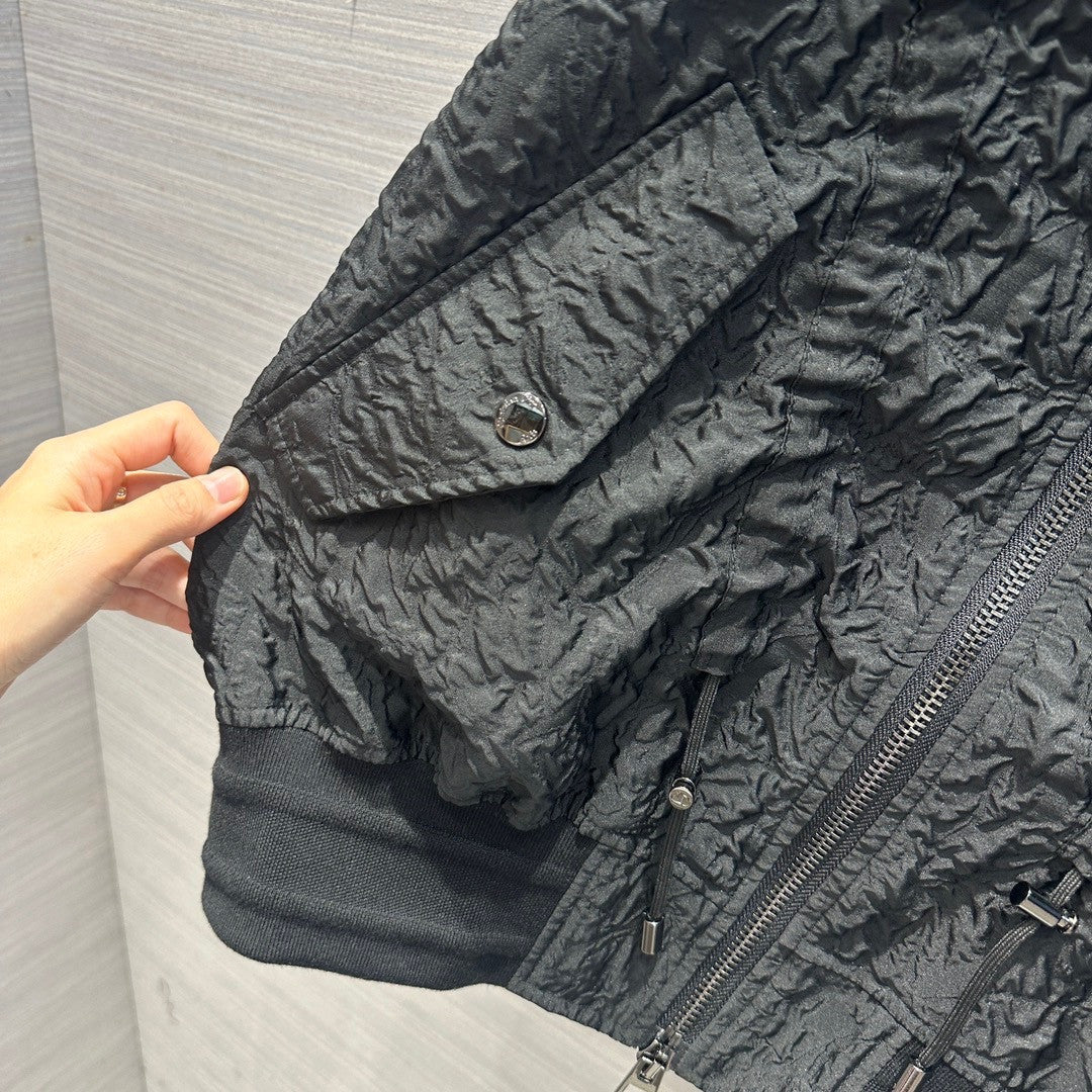 Christian Dior BOMBER JACKET Black Matte Cloqué-Effect Technical Fabric