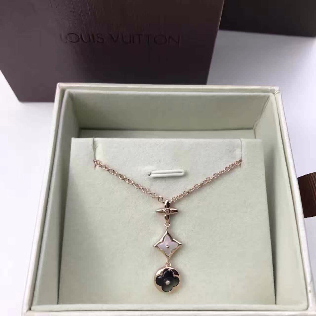 Louis Vuitton COLOR BLOSSOM LARIAT NECKLACE, PINK GOLD, WHITE MOTHER-OF PEARL, GREY MOTHER-OF-PEARL AND DIAMOND Q94263