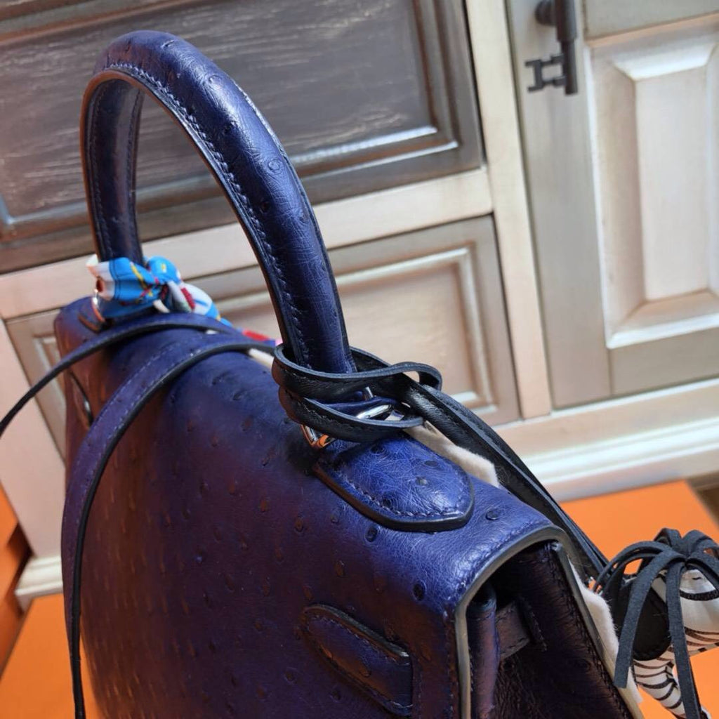 Hermes Blue Roy Kelly Bag 30cm KK Ostrich Leather Palladim Hardware