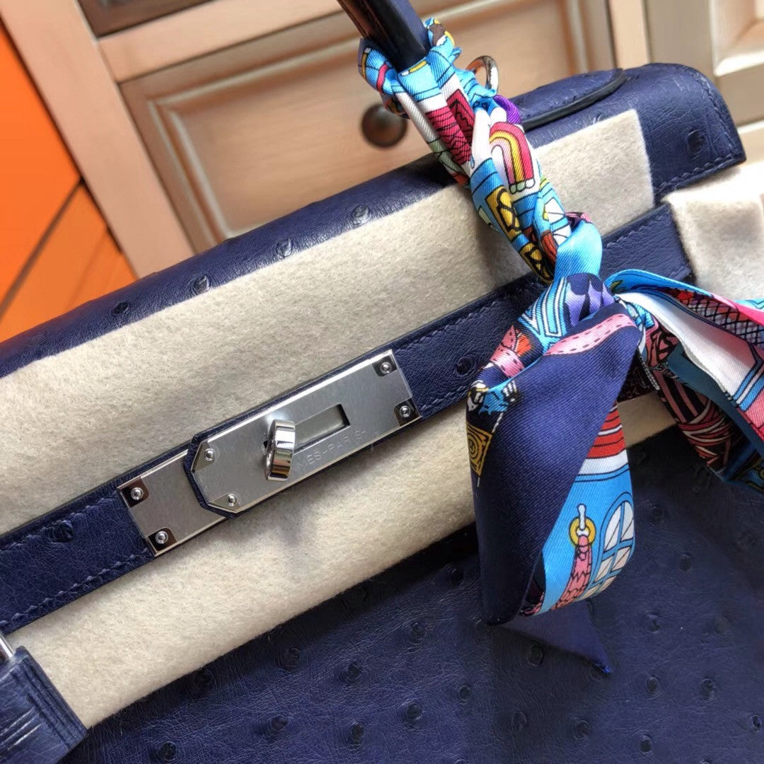 Hermes Blue Roy Kelly Bag 30cm KK Ostrich Leather Palladim Hardware