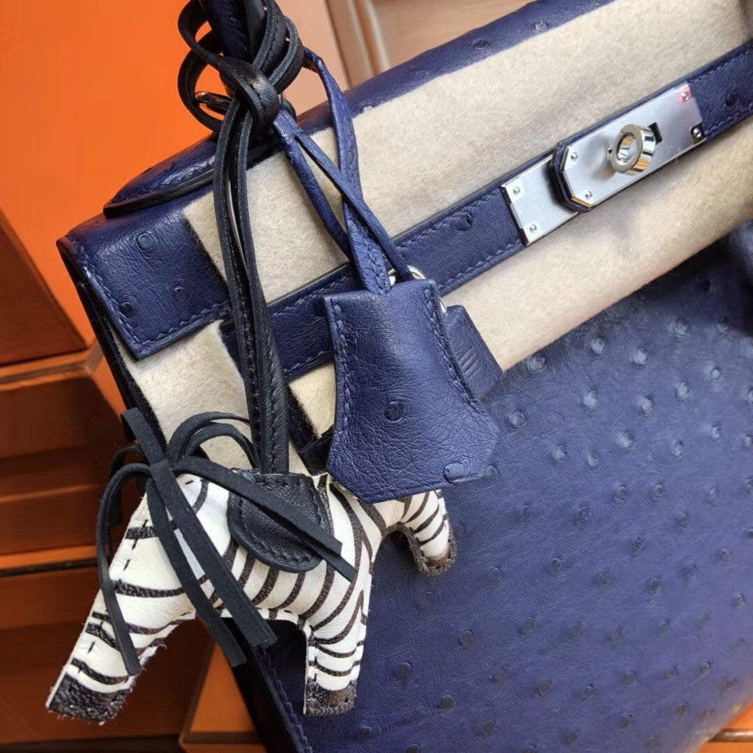 Hermes Blue Roy Kelly Bag 30cm KK Ostrich Leather Palladim Hardware