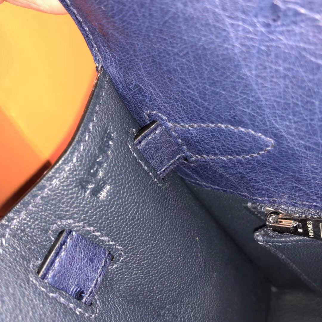 Hermes Blue Roy Kelly Bag 30cm KK Ostrich Leather Palladim Hardware